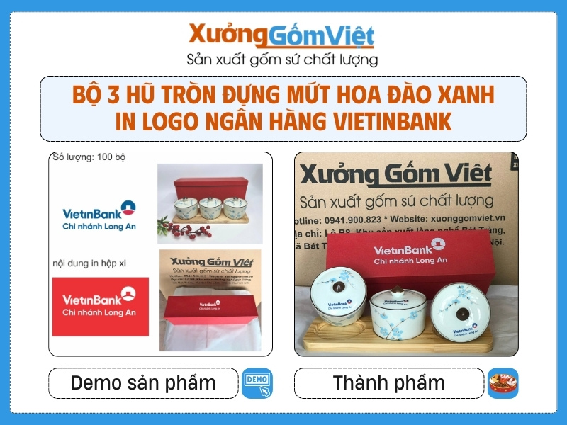 Bộ hũ tròn đựng mứt quà tặng Vietinbank