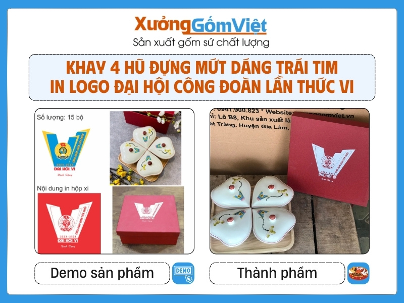 Khay 4 hũ đựng mứt dáng trái tim