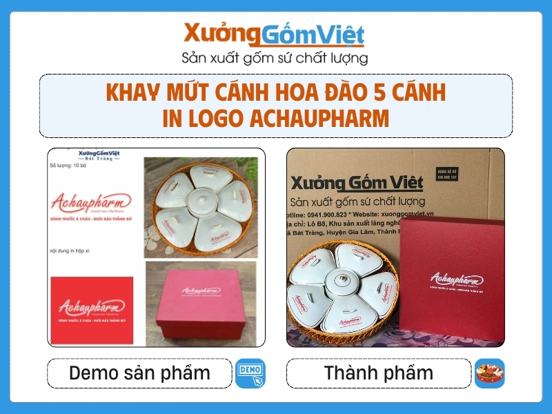 Bộ khay mứt dáng cánh hoa in logo làm quà tặng