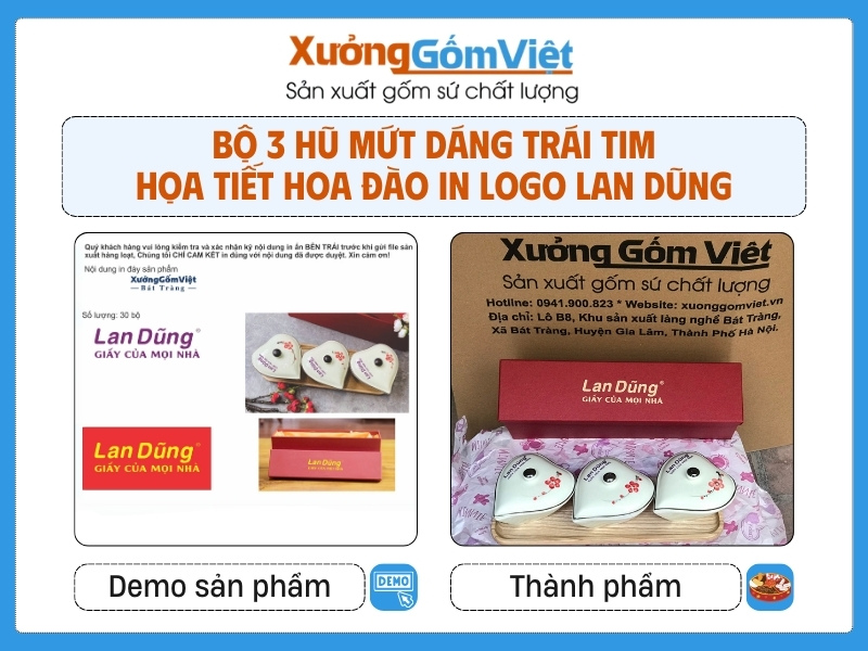 Bộ 3 hũ dáng trái tim