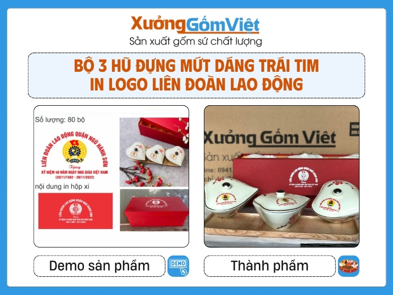 Bộ 3 hũ đựng bánh kẹo dáng trái tim