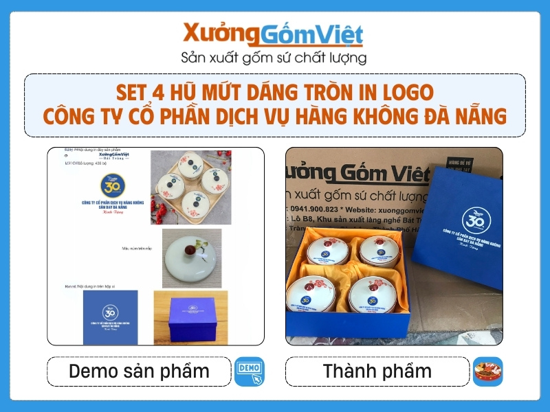 Bộ 4 hũ đựng mứt dáng tròn in logo