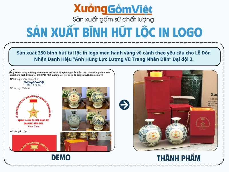 Đơn hàng sản xuất bình hút lộc in logo