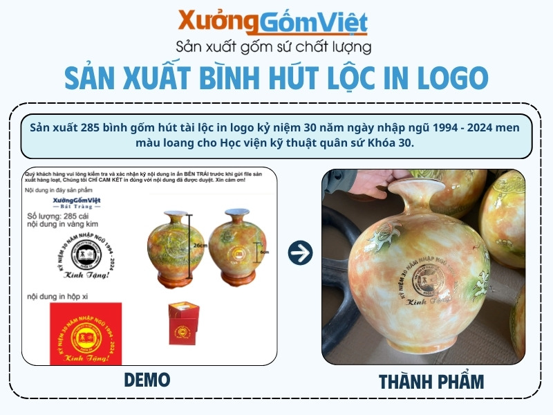 Đơn hàng sản xuất bình hút lộc in logo