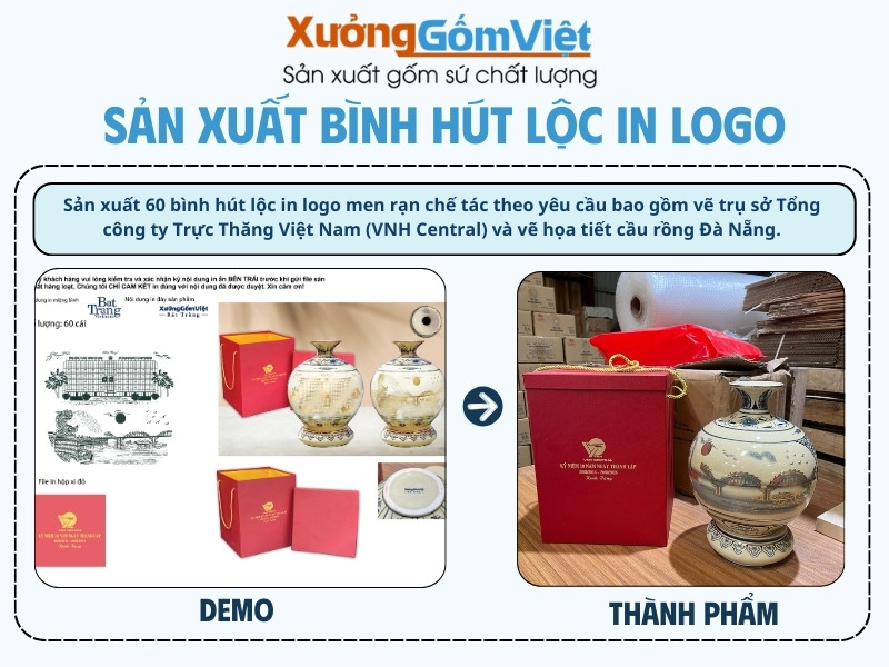 Đơn hàng sản xuất bình hút lộc in logo