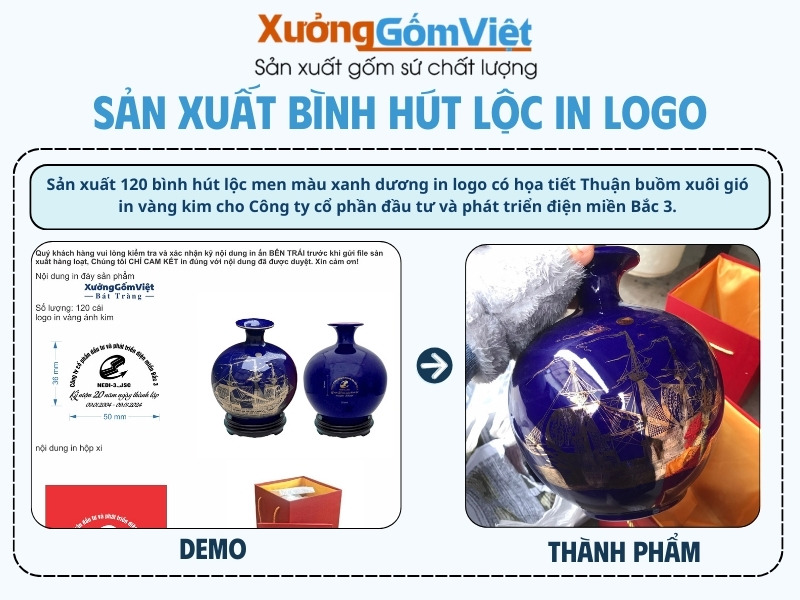 Đơn hàng sản xuất bình hút lộc in logo