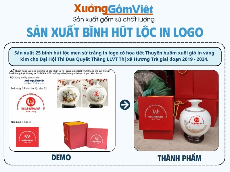 Đơn hàng sản xuất bình hút lộc in logo