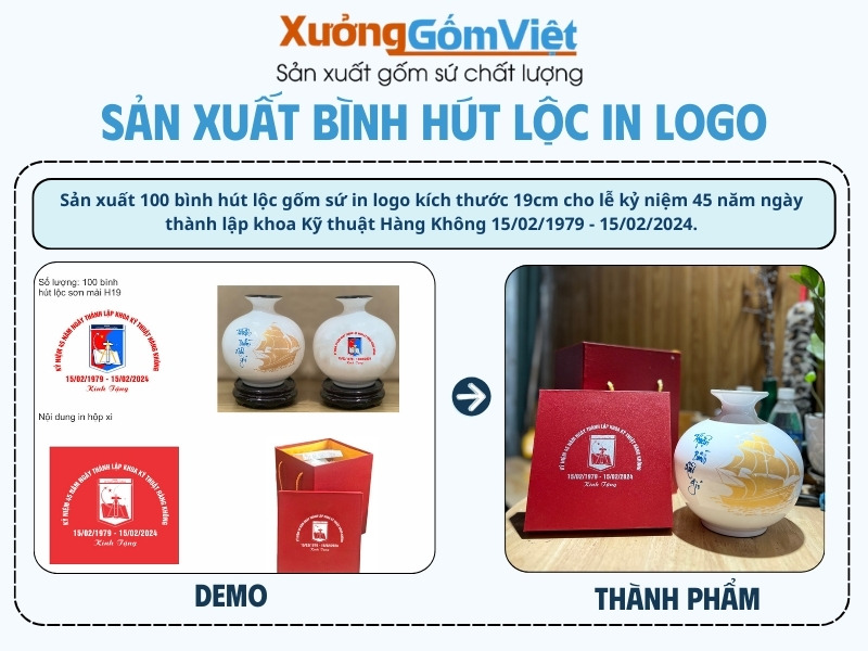 Đơn hàng sản xuất bình hút lộc in logo