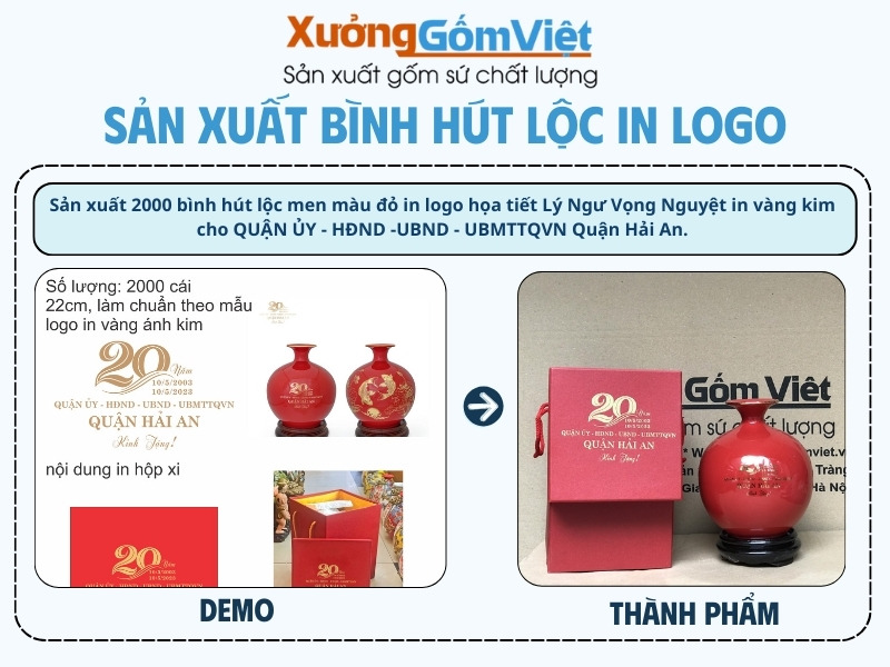 Đơn hàng sản xuất bình hút lộc in logo