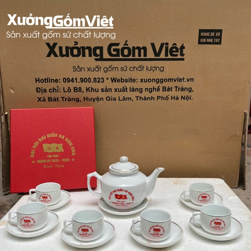 Ấm chén đại hội Đảng in logo