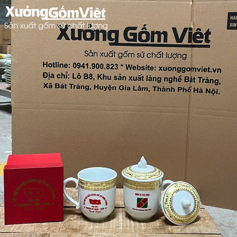 Cốc sứ đại hội Đảng in logo