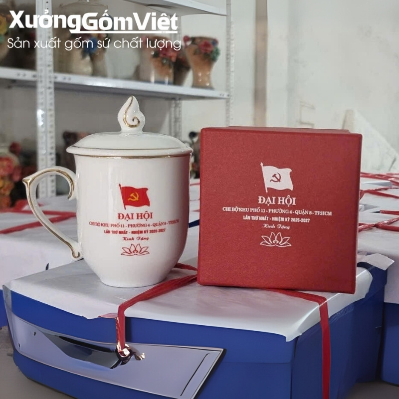 Cốc sứ đại hội Đảng in logo